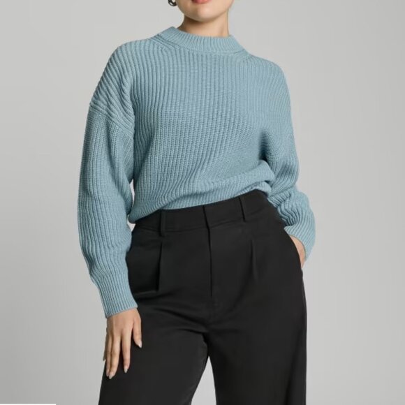 Everlane Blue Textured Cotton Crew Sweater - Picture 2 of 5